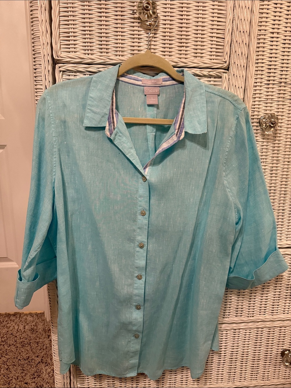 Chico's Linen Aqua Button-Up Top